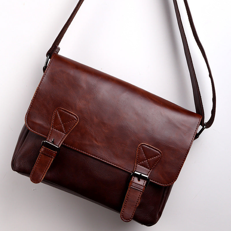 Men’s Vintage Leather Satchel – One-Shoulder Messenger Crossbody Bag