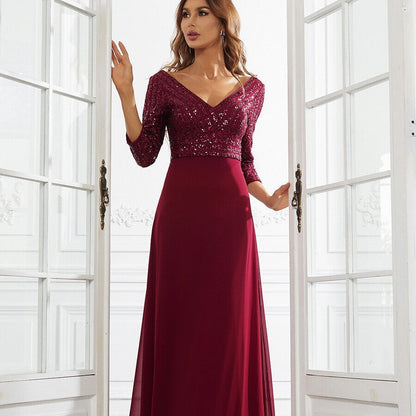 Elegant Sequin Evening Gown – Large Swing Long Party Dress for Women