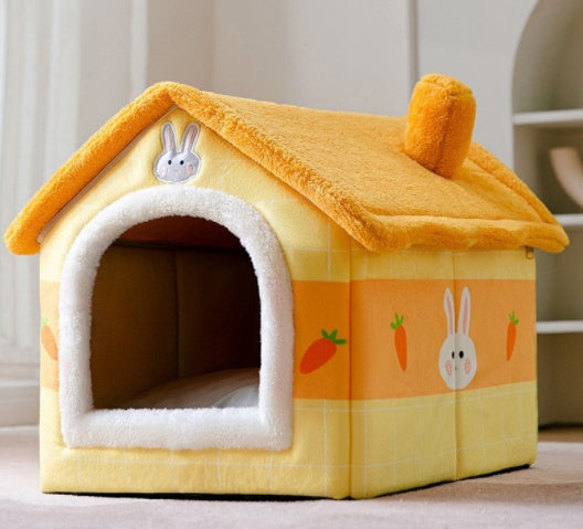 Foldable Pet House – Warm Enclosed Dog & Cat Bed with Removable Cushion