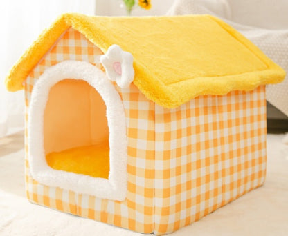 Foldable Pet House – Warm Enclosed Dog & Cat Bed with Removable Cushion