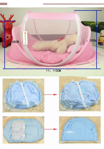 Foldable Baby Bed with Pillow & Mosquito Net – Portable Newborn Sleeping Set