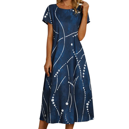 Women’s Floral Printed Maxi Dress – Casual Summer Short Sleeve Long Dress