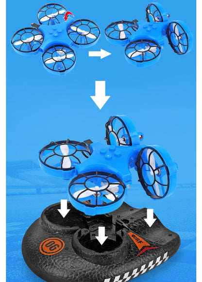 3-in-1 RC Boat Hovercraft Drone – Water, Land & Air Multi-Function Tumbling Stunt Mini Quadcopter