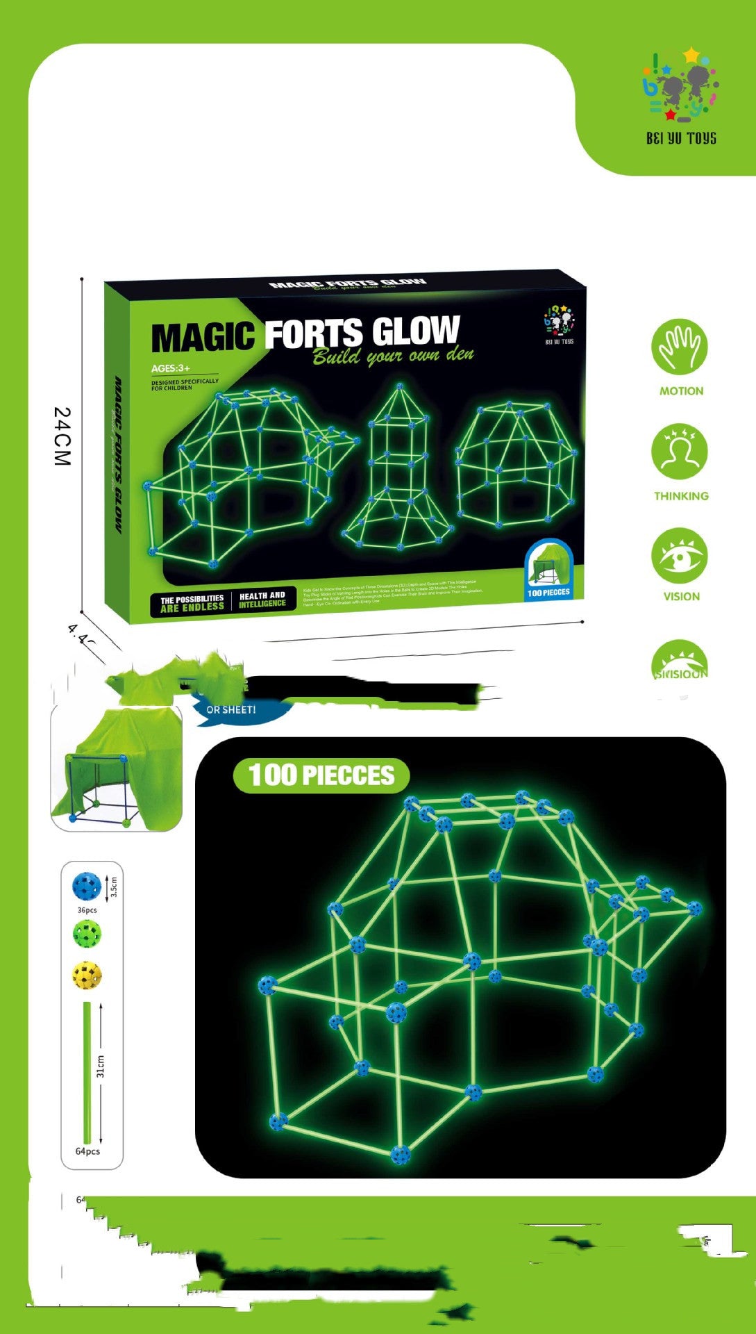 Fort Building Kit for Kids – DIY Construction Blocks Set for Tents, Castles & Playhouses