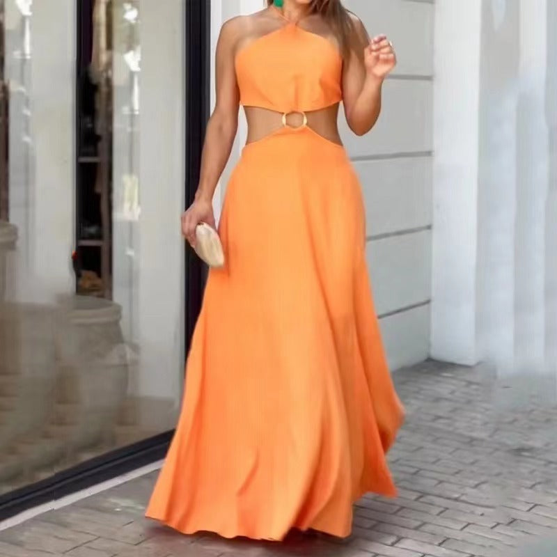 Elegant Orange Sleeveless Maxi Dress – Summer & Festive Collection