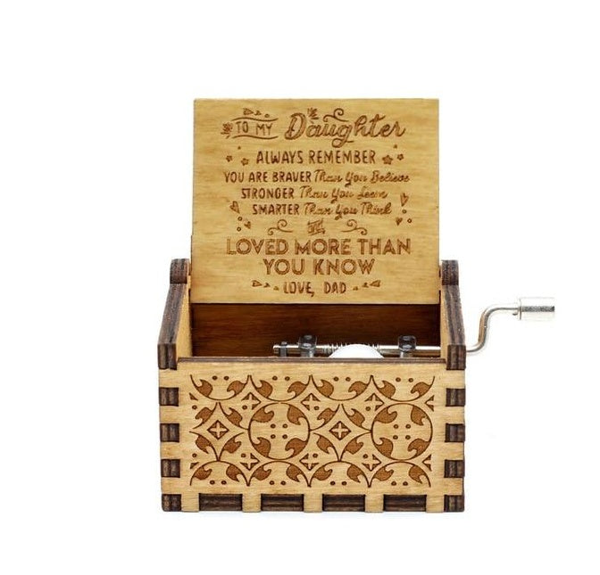 Wooden Hand-Crank Music Box – Engraved Vintage Gift for Kids & Adults
