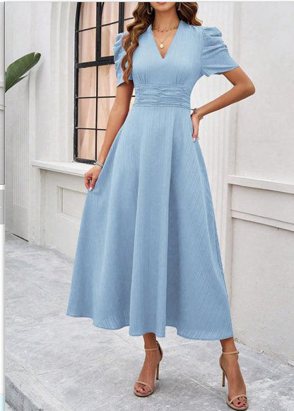Spring & Summer Elegant Solid Color Dress – Waist-Tight Maxi Dress for Women