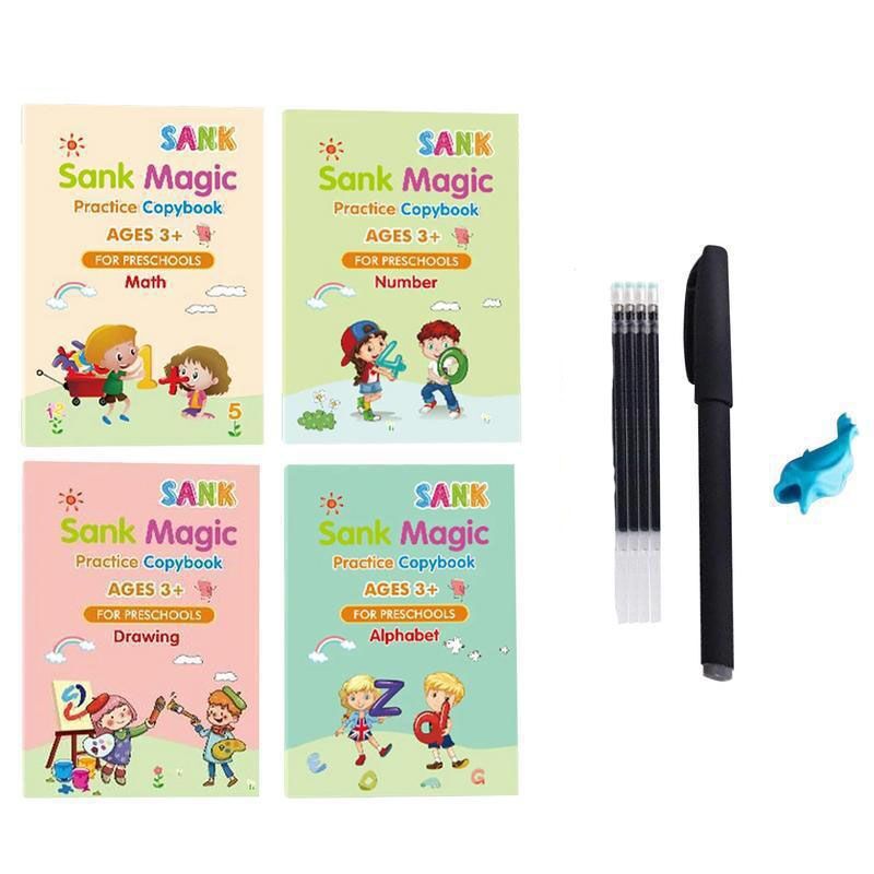 Magic Practice Copybook for Kids – Reusable Handwriting Workbook Set (Alphabet, Numbers, Drawing, Math)
