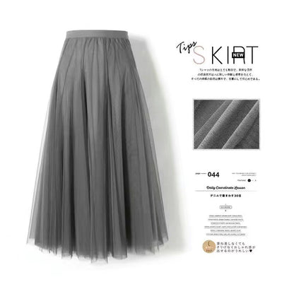 Women’s Pleated Mesh Midi Skirt – Elegant High Waist Swing Tulle Skirt