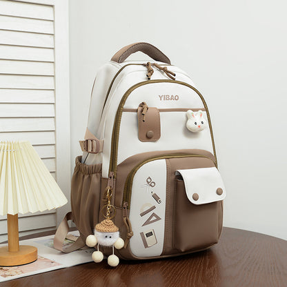 Large Capacity Fashion Backpack – Korean Style Color Contrast Casual School Bag with Pendant