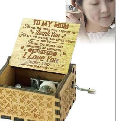 Wooden Hand-Crank Music Box – Engraved Vintage Gift for Kids & Adults