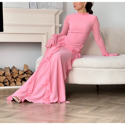 Luxury High Collar Princess Dress – Elegant Long Ruffled Gown