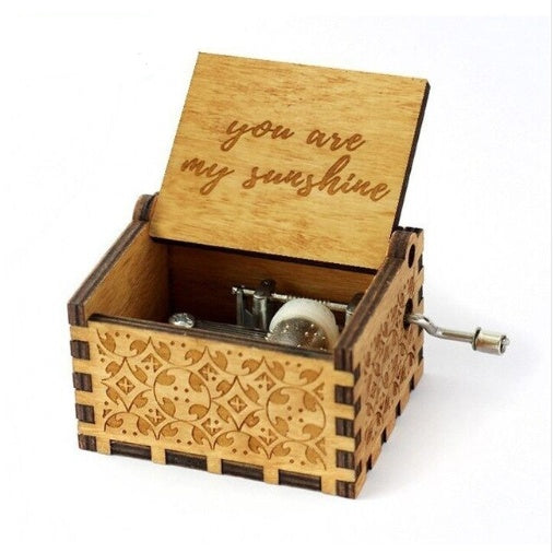 Wooden Hand-Crank Music Box – Engraved Vintage Gift for Kids & Adults