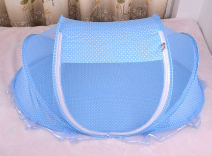 Foldable Baby Bed with Pillow & Mosquito Net – Portable Newborn Sleeping Set