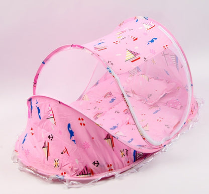 Foldable Baby Bed with Pillow & Mosquito Net – Portable Newborn Sleeping Set