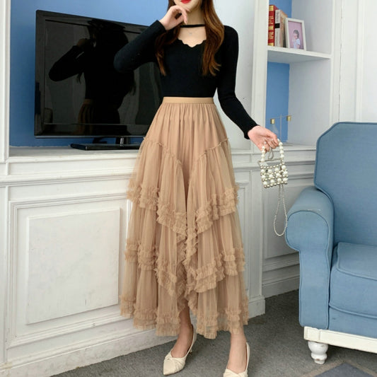 Women’s Slimming Multi-layer High-Grade Gauze Skirt – Elegant Layered Long Skirt