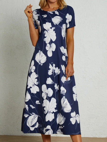 Women’s Floral Printed Maxi Dress – Casual Summer Short Sleeve Long Dress