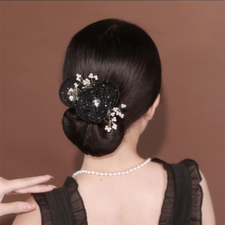 Collection 4 : Light Luxury Camellia Bow Hair Bun Maker  Elegant Black Starry Mesh Twist / Coil / Braider & Headdress Hair Insert Accessories for Women