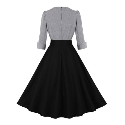 Elegant Retro Swing Dress for Women – Vintage Style Cotton Midi Dress with Belt