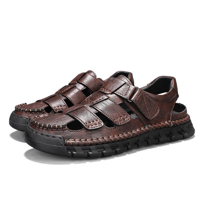 Men’s Simple Leather Non-Slip Sandals – Comfortable Casual Summer Footwear
