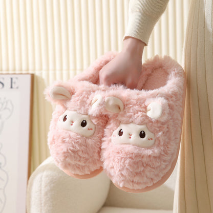Cute Little Sheep Plush Winter Slippers – Women’s Warm Home Indoor Non-Slip Shoes
