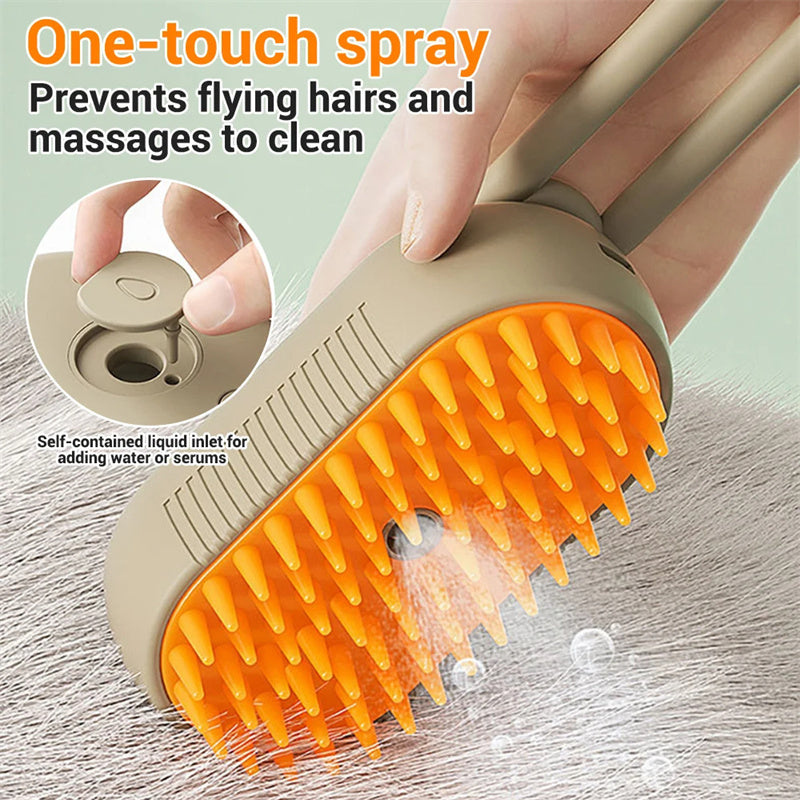 3-in-1 Cat & Dog Steam Grooming Brush – Electric Pet Hair Removal & Massage Comb