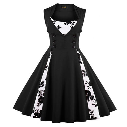Women’s Retro Hepburn Style Swing Dress – Elegant Waist-Tight Vintage Party Wear
