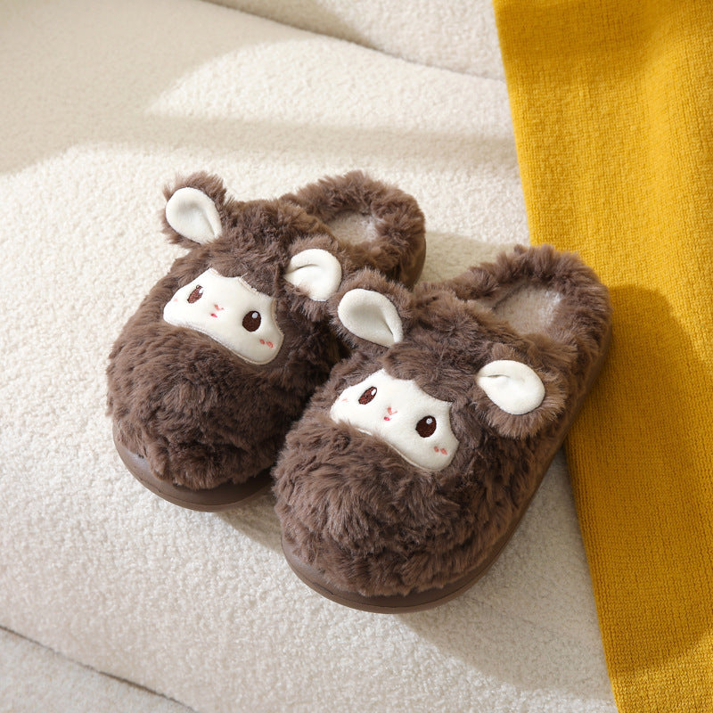 Cute Little Sheep Plush Winter Slippers – Women’s Warm Home Indoor Non-Slip Shoes
