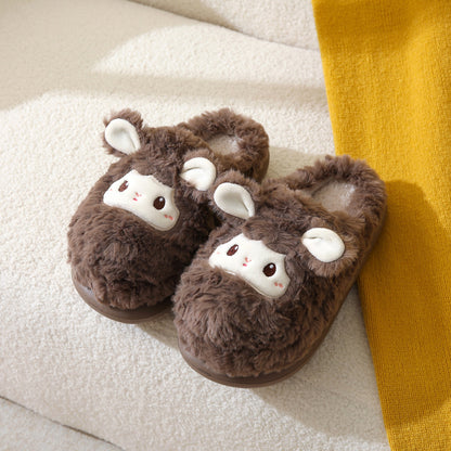 Cute Little Sheep Plush Winter Slippers – Women’s Warm Home Indoor Non-Slip Shoes