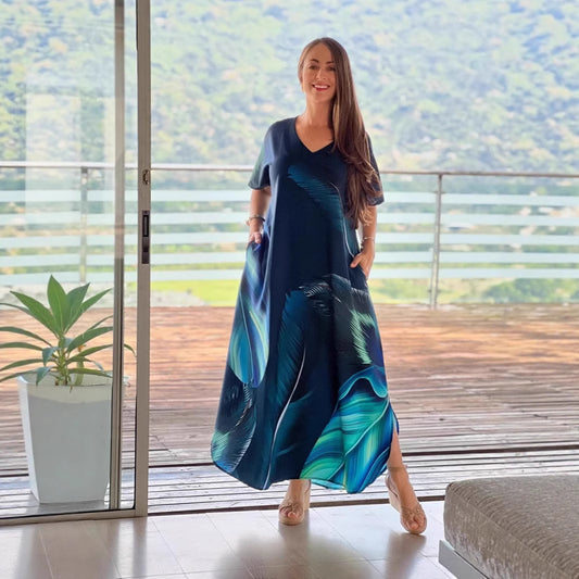European & American Printed Loose Maxi Dress – Elegant Summer Women’s Fashion