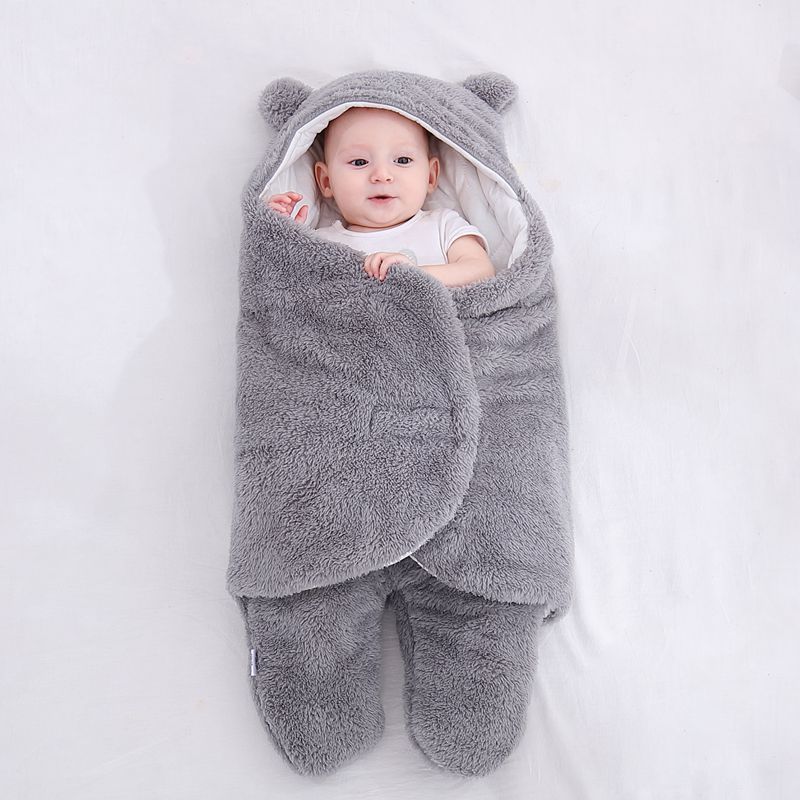 Baby Sleeping Bag Envelope – Winter Swaddle Blanket with Bear Design for Newborns