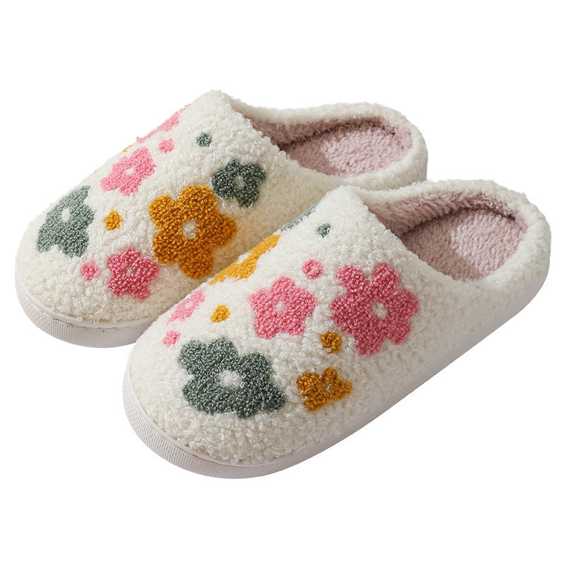 Women’s Warm Indoor Cotton Slippers – Colorful Floral Anti-Slip Winter House Shoes
