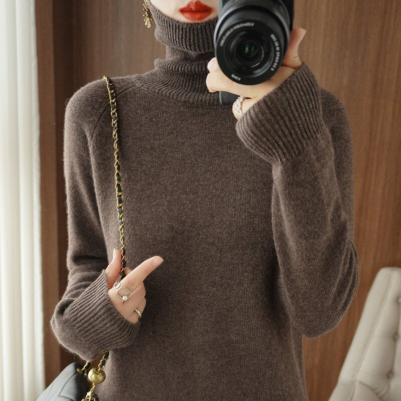 Women’s Slim Fit High Collar Sweater – Long-Sleeved Knitted Winter Top