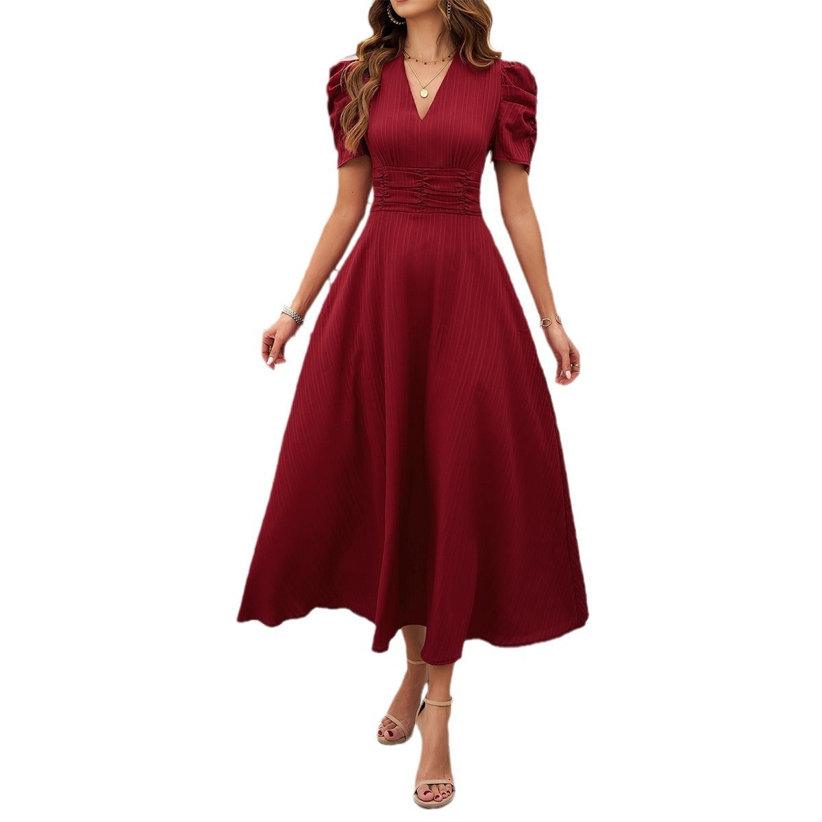 Spring & Summer Elegant Solid Color Dress – Waist-Tight Maxi Dress for Women