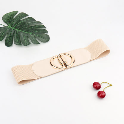 Women’s Elastic Wide Belt with Gold Buckle – Fashion Waist Cincher
