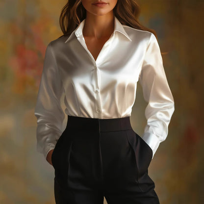 Women’s Satin Loose Shirt – Elegant Casual Long Sleeve Blouse