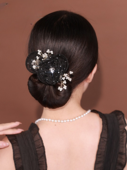 Collection 4 : Light Luxury Camellia Bow Hair Bun Maker  Elegant Black Starry Mesh Twist / Coil / Braider & Headdress Hair Insert Accessories for Women