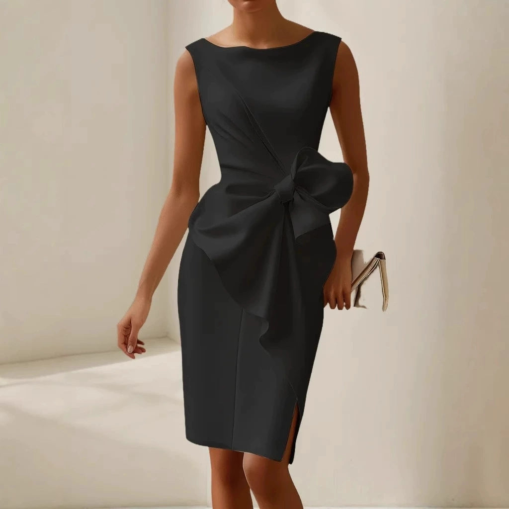 Elegant Bow Tie Waist Dress – Women’s Slim Fit Office & Party Wear