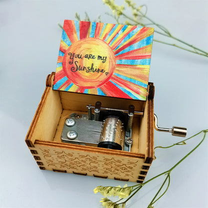 Wooden Hand-Crank Music Box – Engraved Vintage Gift for Kids & Adults