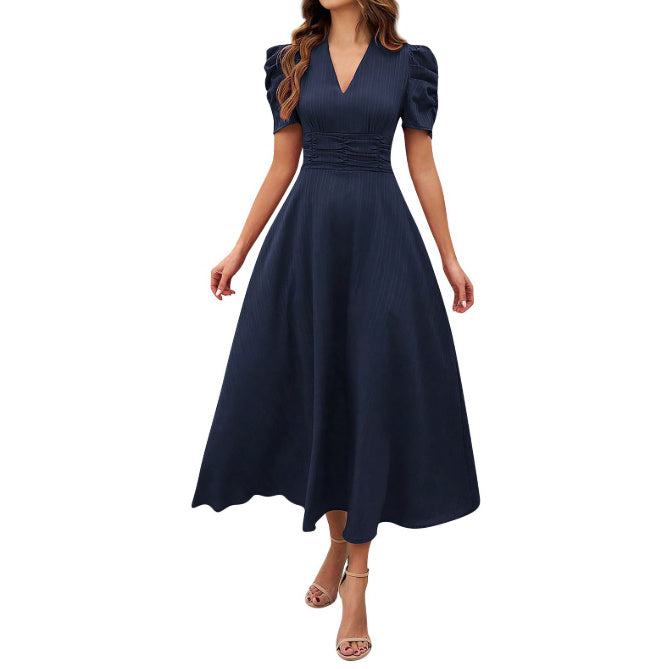 Spring & Summer Elegant Solid Color Dress – Waist-Tight Maxi Dress for Women