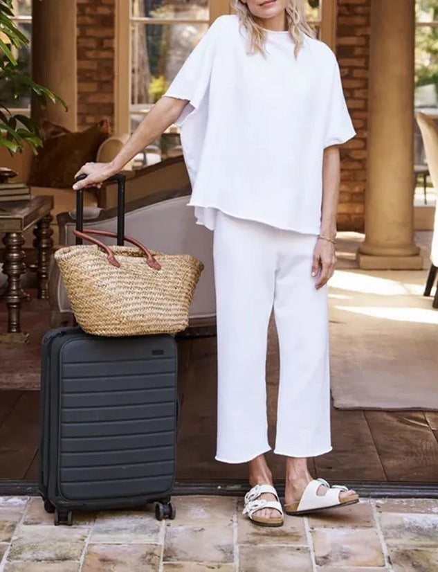 Women’s Casual Wide-Leg Pants Suit – Dolman Sleeve Pullover Two-Piece Set