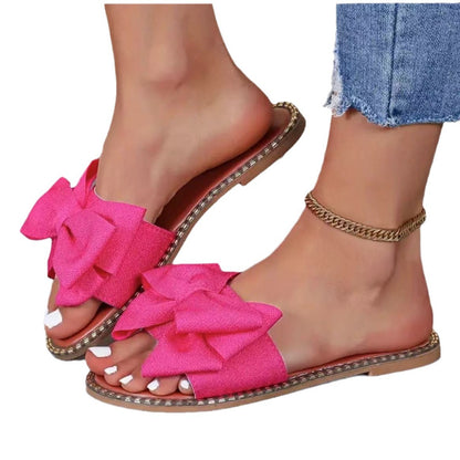 Women’s Rhinestone Bowknot Flat Slippers – Summer Casual Sandals