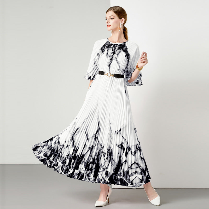 3-Color Pleated Oversized Swing Dress – Elegant Flowy Maxi Dress for Women