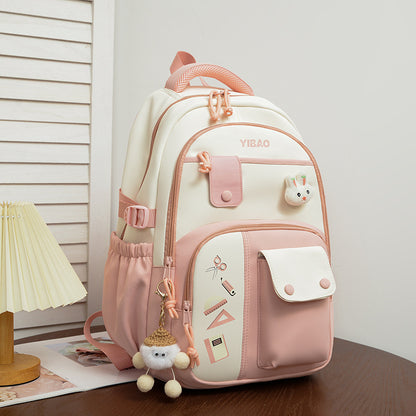 Large Capacity Fashion Backpack – Korean Style Color Contrast Casual School Bag with Pendant