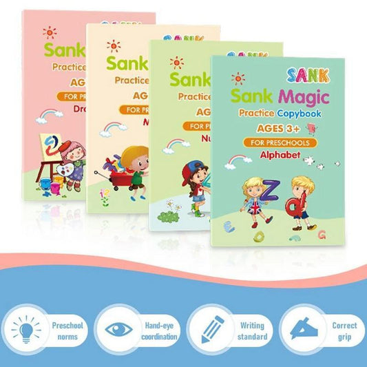 Magic Practice Copybook for Kids – Reusable Handwriting Workbook Set (Alphabet, Numbers, Drawing, Math)