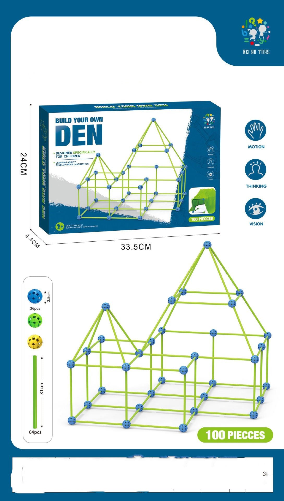 Fort Building Kit for Kids – DIY Construction Blocks Set for Tents, Castles & Playhouses