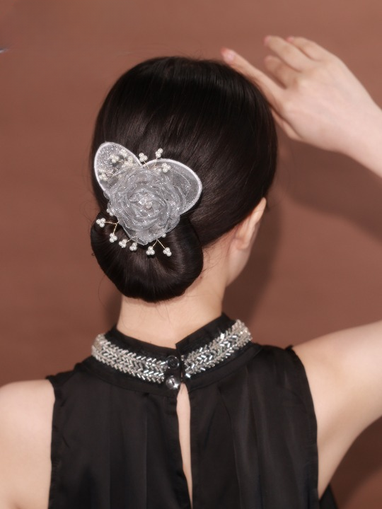 Collection 4 : Light Luxury Camellia Bow Hair Bun Maker  Elegant Black Starry Mesh Twist / Coil / Braider & Headdress Hair Insert Accessories for Women