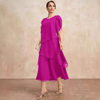 Women’s Layered Chiffon Loose Fit Dress – Elegant Belly Covering Plus Size Outfit