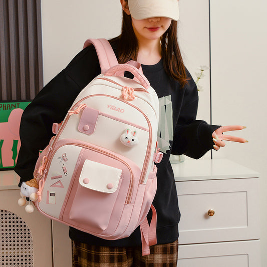 Large Capacity Fashion Backpack – Korean Style Color Contrast Casual School Bag with Pendant