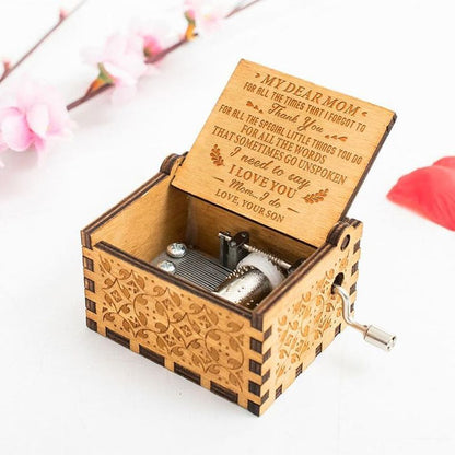 Wooden Hand-Crank Music Box – Engraved Vintage Gift for Kids & Adults